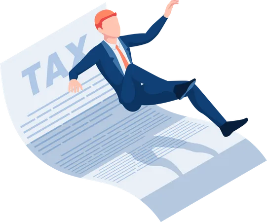 Flat 3 D Isometric Businessman Slipping And Falling On Tax Document Tax Payment Concept Illustration