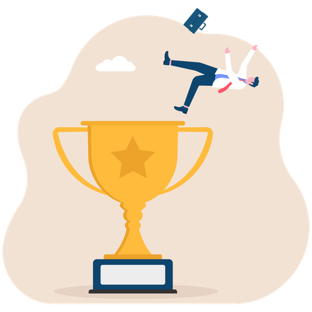 Businessman slipping off business trophy  Illustration