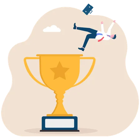 Businessman slipping off business trophy  Illustration