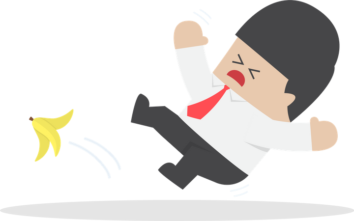 Businessman slipping on a banana peel Illustration