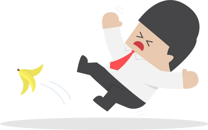 Businessman slipping on a banana peel  イラスト