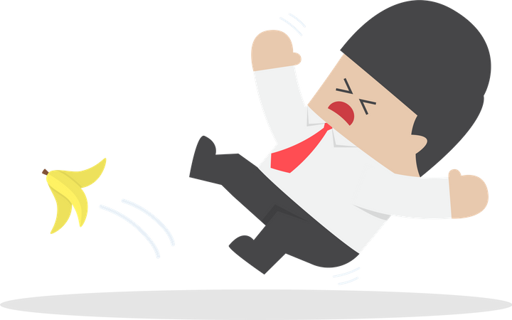 Businessman slipping on a banana peel  Illustration