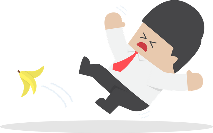 Businessman slipping on a banana peel  일러스트레이션