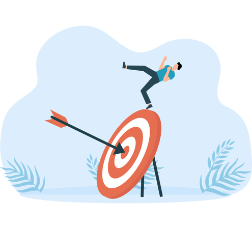 Businessman slips and falls on target  Illustration