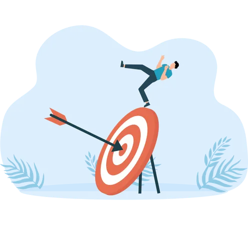 Businessman slips and falls on target  Illustration