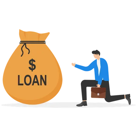 Businessman small business owner falling on floor trying to get bank loan  Illustration