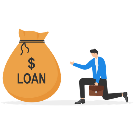 Businessman small business owner falling on floor trying to get bank loan  Illustration