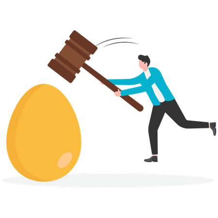 Businessman smashing golden egg  Illustration