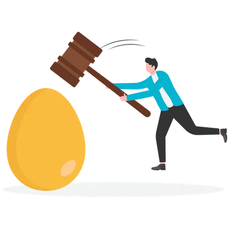 Businessman smashing golden egg  Illustration