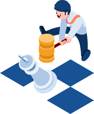Businessman Smashing King Chess by Hammer  Illustration