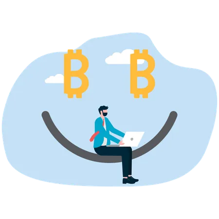 Businessman smiles for money forecast  Illustration