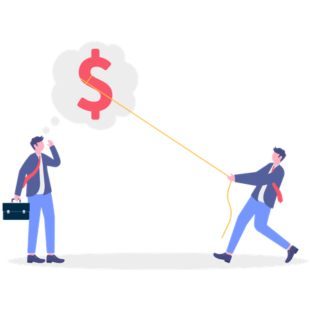 Businessman snatching away dollar coin  Illustration