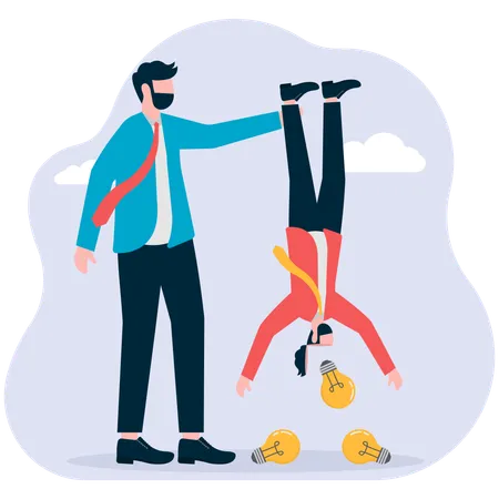 Businessman snatching away employee's creative ideas  Illustration