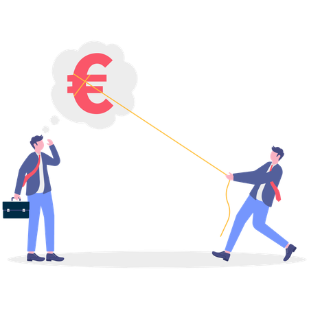 ユーロ硬貨を奪い取るビジネスマン  イラスト