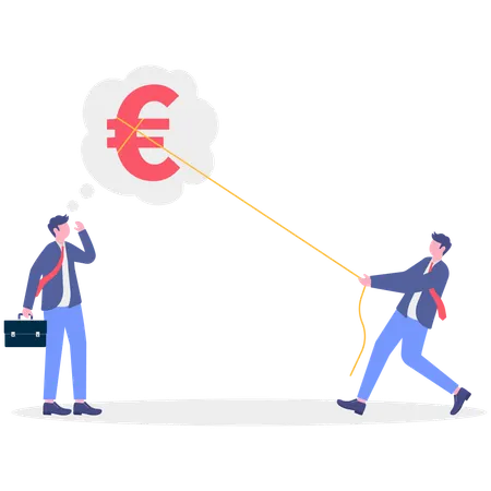 ユーロ硬貨を奪い取るビジネスマン  イラスト