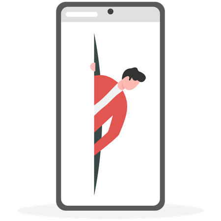 Businessman sneaking online  Illustration