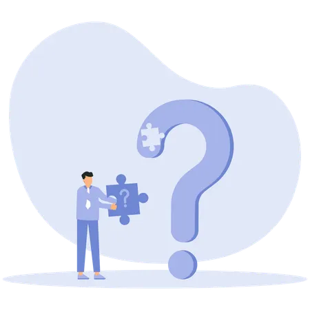 Businessman solve problem Find answer and question sing with puzzle and thinking  Illustration