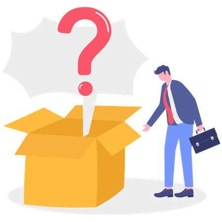 Businessman solves question coming from box  Illustration