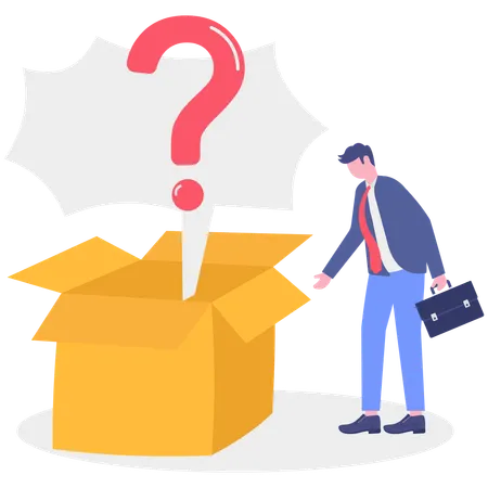 Businessman solves question coming from box  Illustration