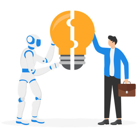 Businessman solving business idea puzzle  Illustration