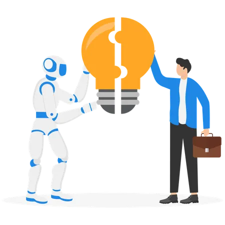Businessman solving business idea puzzle  Illustration