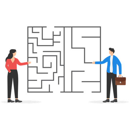 Businessman solving business maze  Illustration