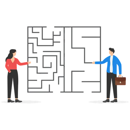 Businessman solving business maze  Illustration