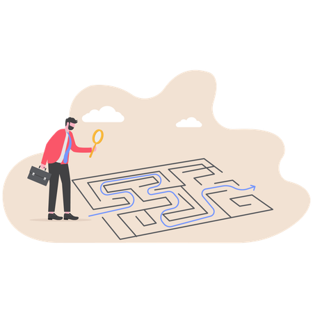 Businessman solving business maze  Illustration