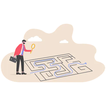 Businessman solving business maze  Illustration