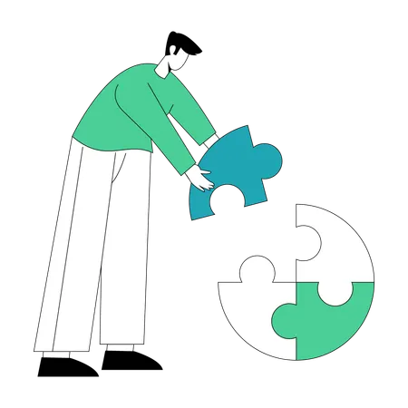 Businessman solving business puzzle  Illustration
