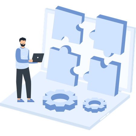 Businessman solving business puzzle  Illustration