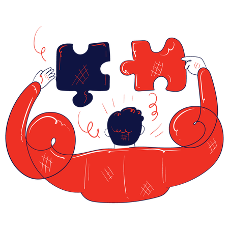 Businessman solving business puzzle  Illustration