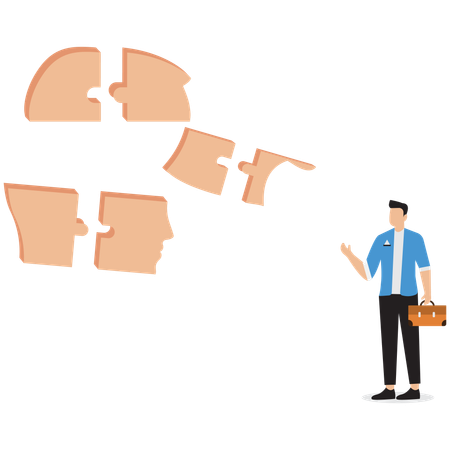 Businessman solving business puzzle  Illustration