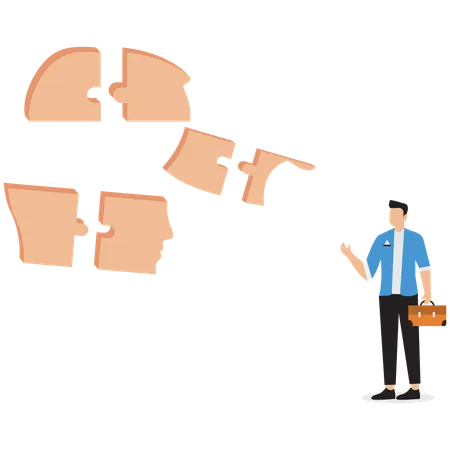 Businessman solving business puzzle  Illustration