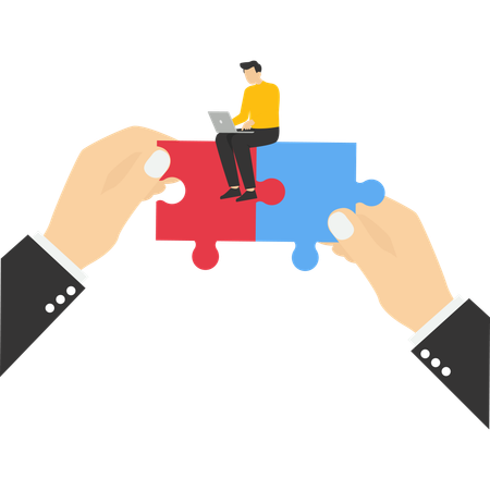 Businessman solving business puzzle  Illustration