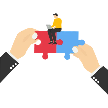 Businessman solving business puzzle  Illustration