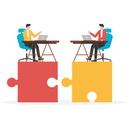 Businessman solving business puzzle  Illustration