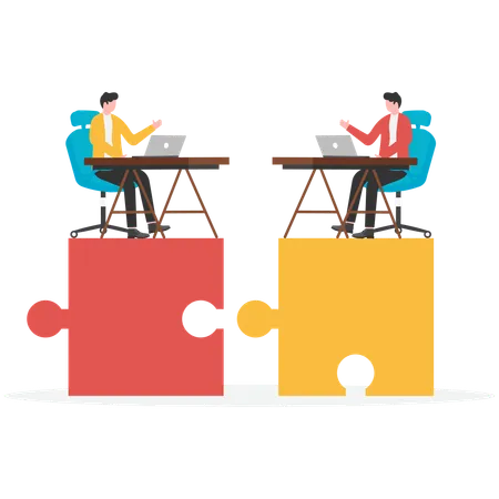 Businessman solving business puzzle  Illustration