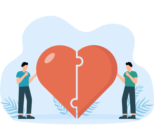 Businessman solving Heart shaped puzzle  Illustration