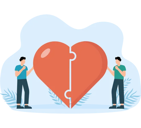 Businessman solving Heart shaped puzzle  Illustration