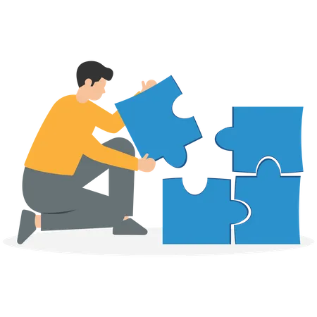 Businessman solving jigsaw puzzle problem  Illustration
