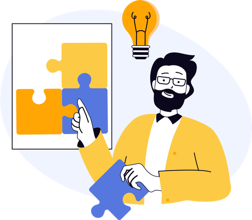 Businessman solving puzzles creatively  Illustration
