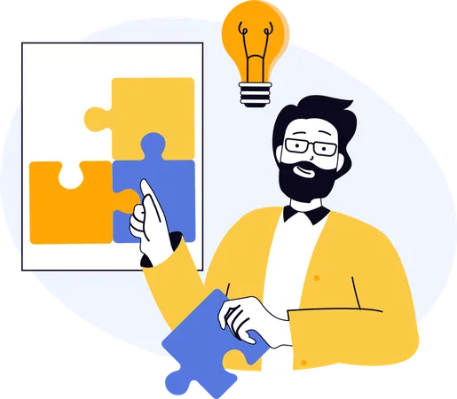 Businessman solving puzzles creatively  Illustration