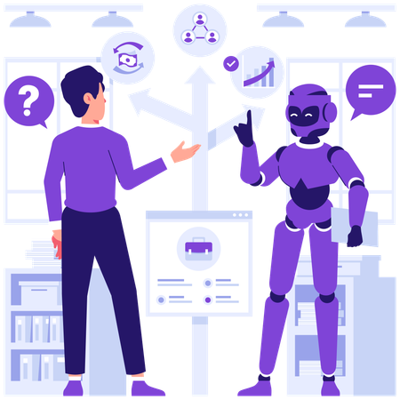 ロボットの質問を解くビジネスマン  イラスト