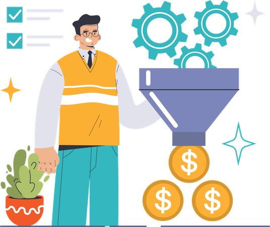 Businessman sorting money  Illustration