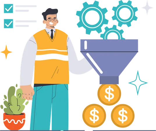 Businessman sorting money  Illustration