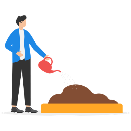 Businessman sowing and watering seeds  Illustration