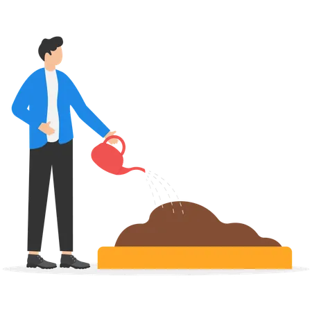 Businessman sowing and watering seeds  Illustration