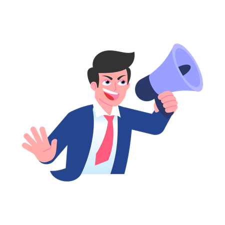 Businessman speaking into megaphone  Illustration