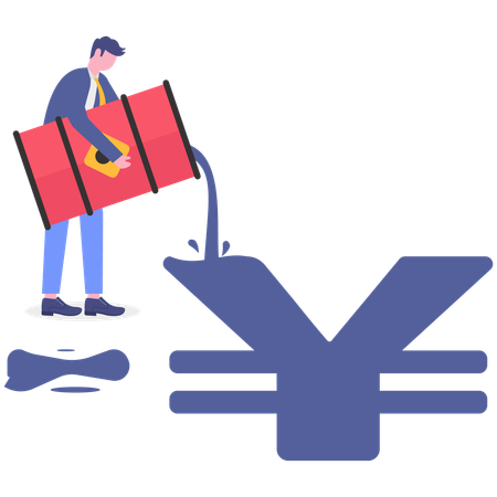 Businessman spending yen on crude oil  Illustration